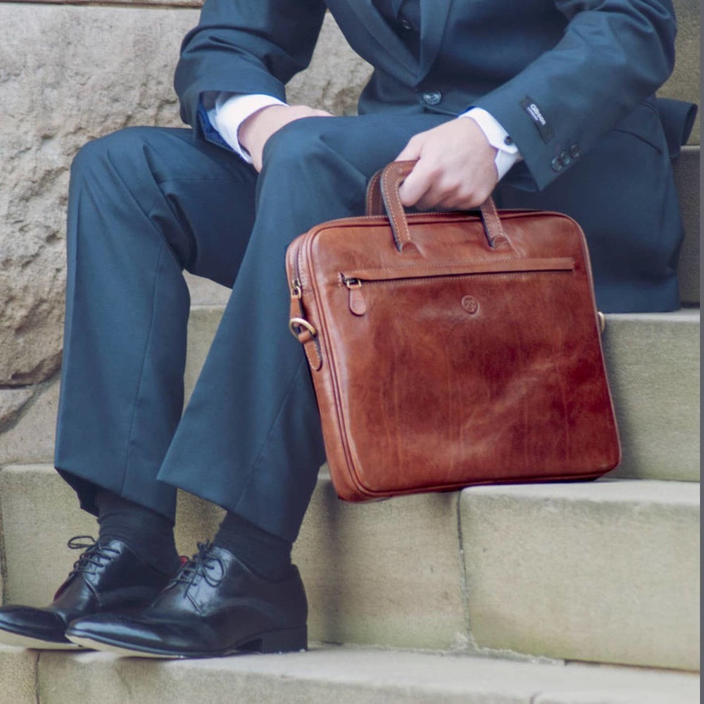 Maxwell Scott The Tutti Brown Leather Briefcase Document Bag Made In Italy - Picture 13 of 13